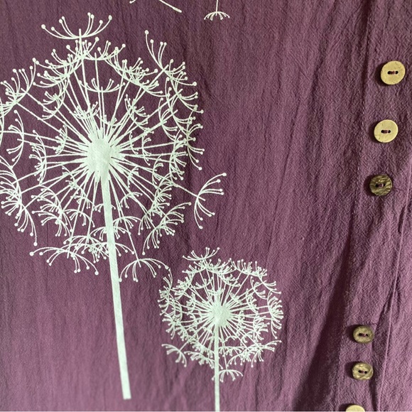 PURPLE TEXTURED DANDELION SHORT SLEEVE BUTTON FRONT TOP - Picture 2 of 7